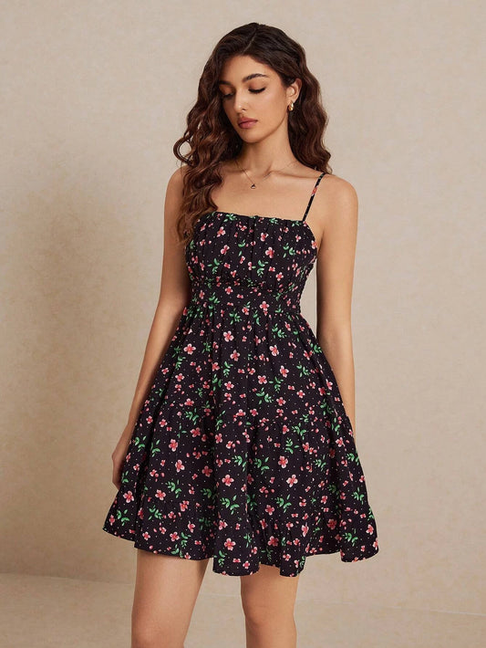 Floral Ruched Cami Dress