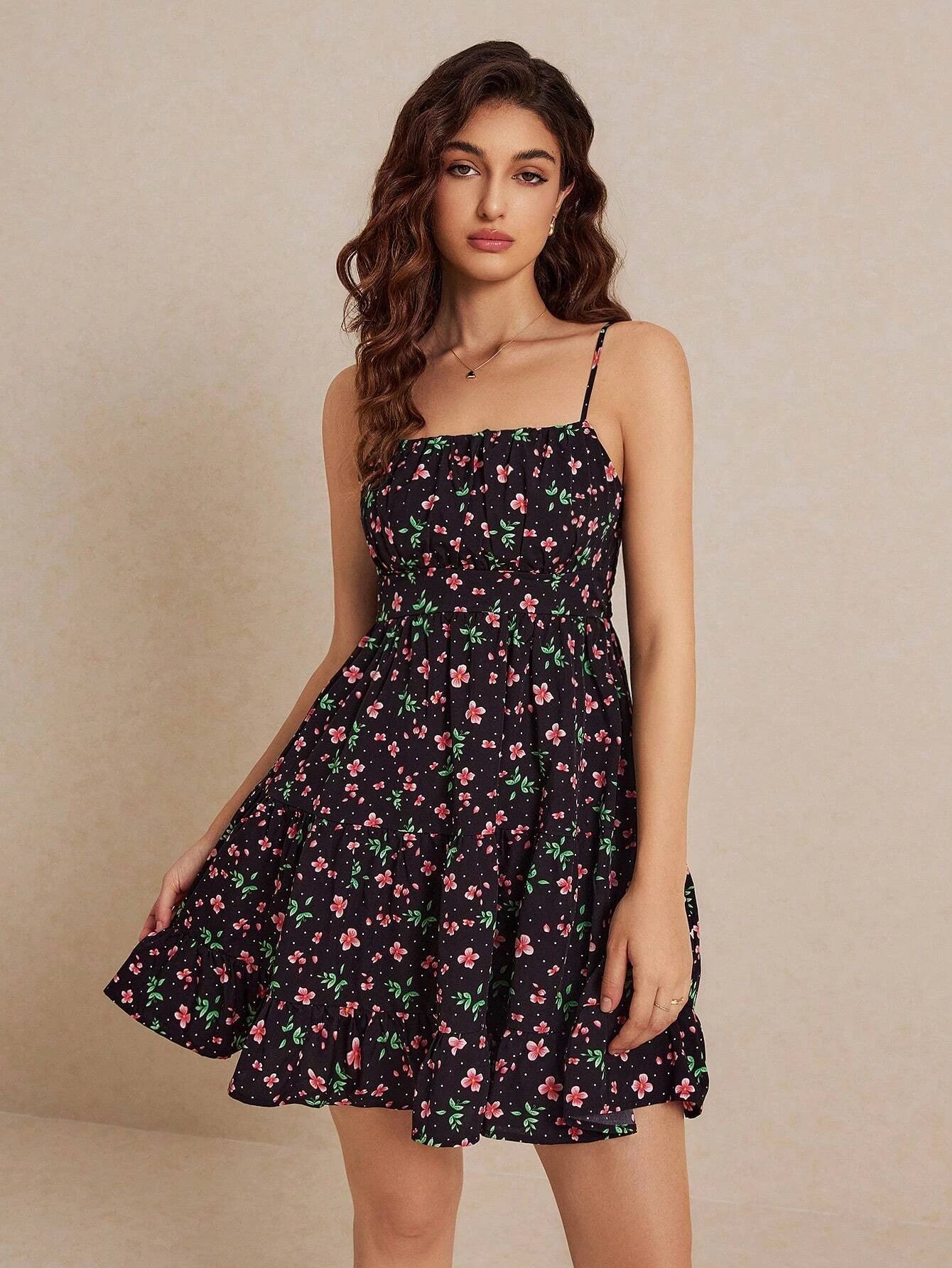 Floral Ruched Cami Dress