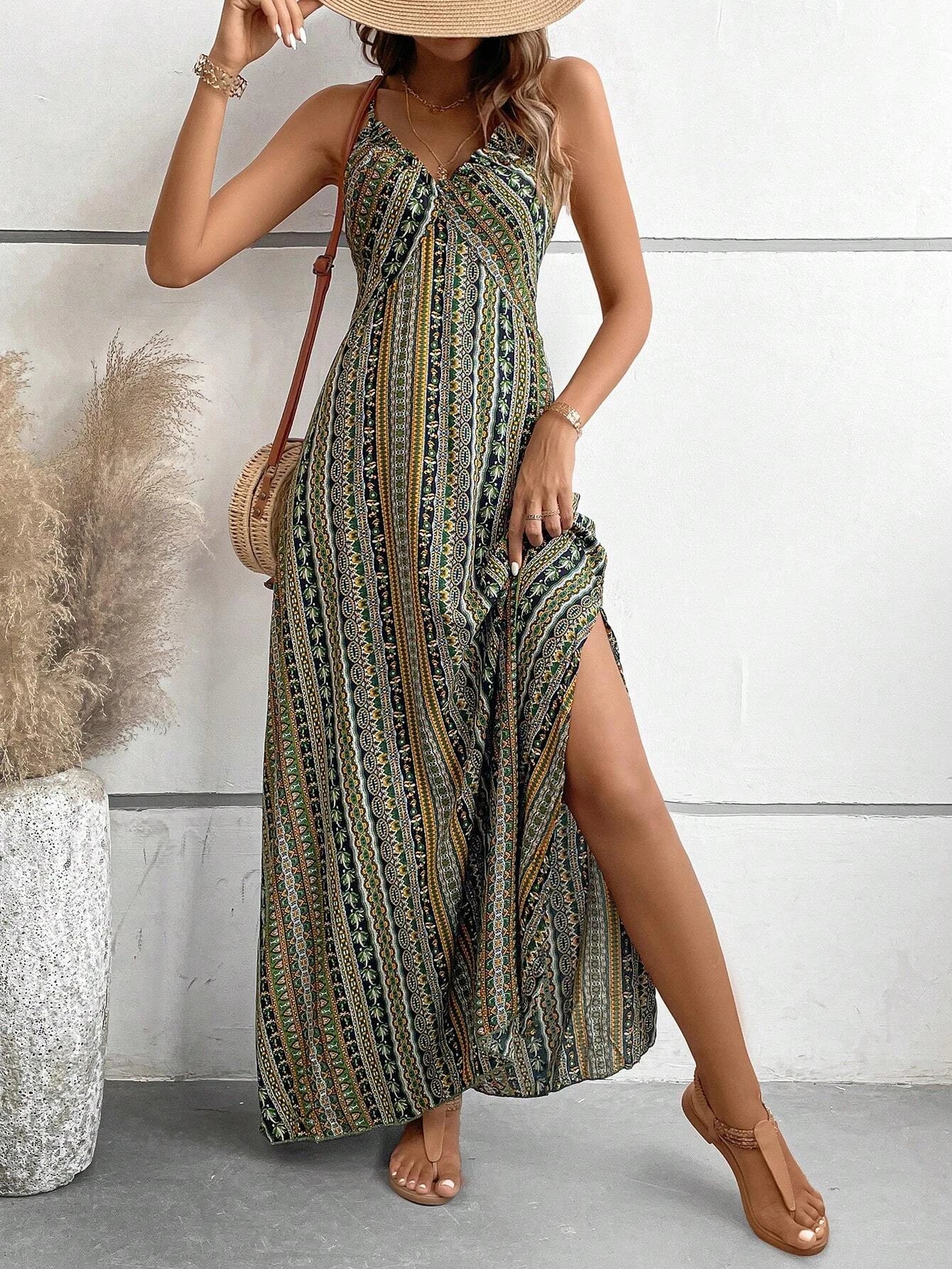 Women Boho Backless Maxi Dress