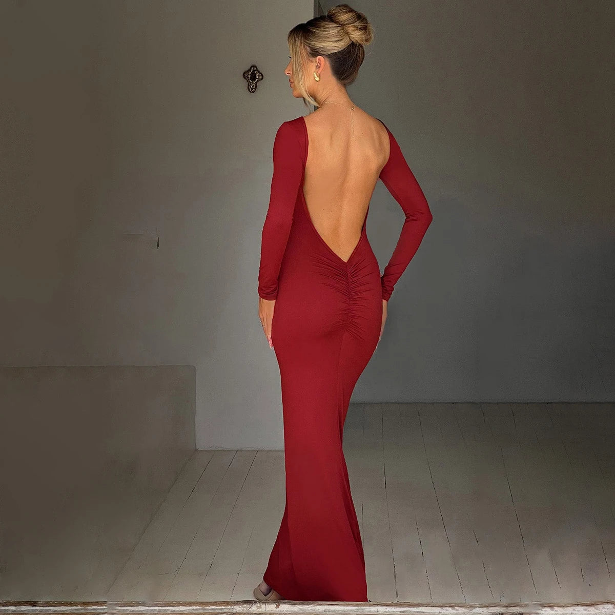 Backless Ruched Maxi Dress