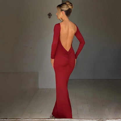 Backless Ruched Maxi Dress