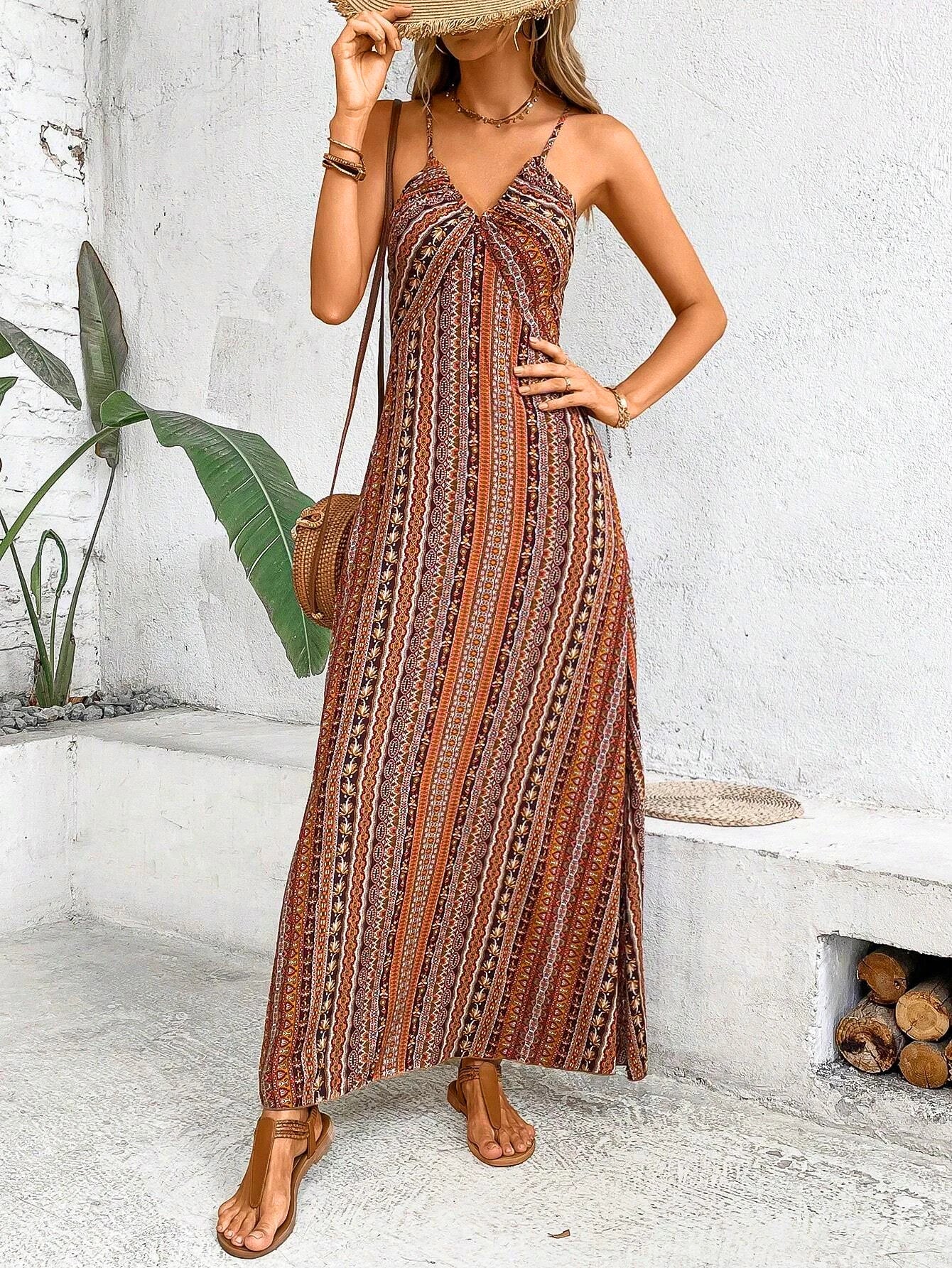 Women Boho Backless Maxi Dress