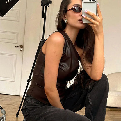 2024 Fall Snd Winter New Pure Color Slim Sleeveless One-Shoulder Slanting Collar Zipper Show Thin Jacket