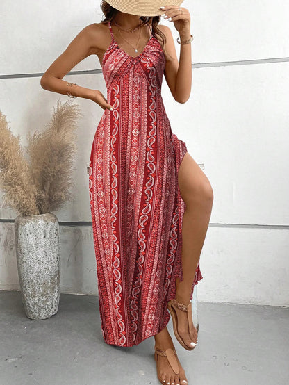 Women Boho Backless Maxi Dress