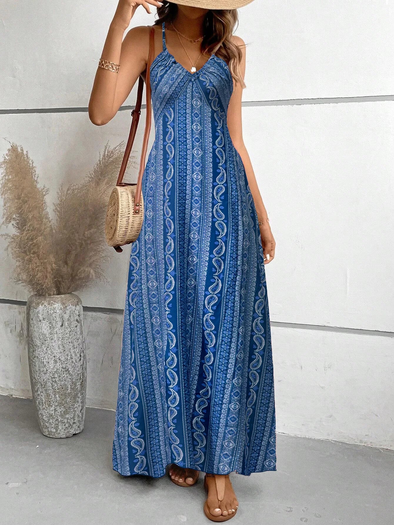 Women Boho Backless Maxi Dress