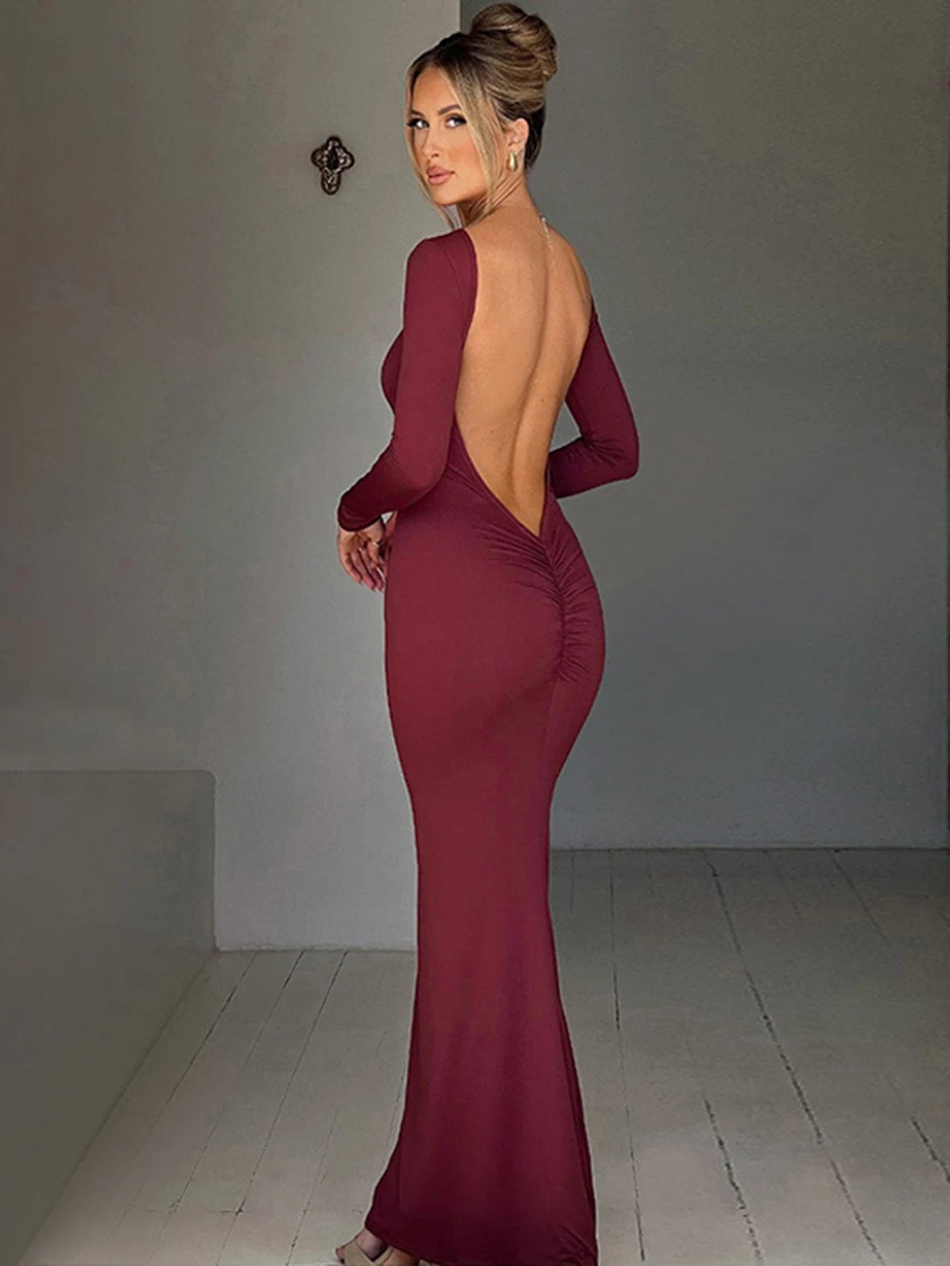 Backless Ruched Maxi Dress