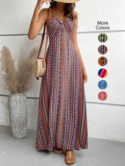 Women Boho Backless Maxi Dress