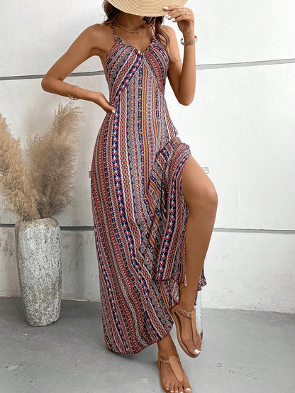 Women Boho Backless Maxi Dress