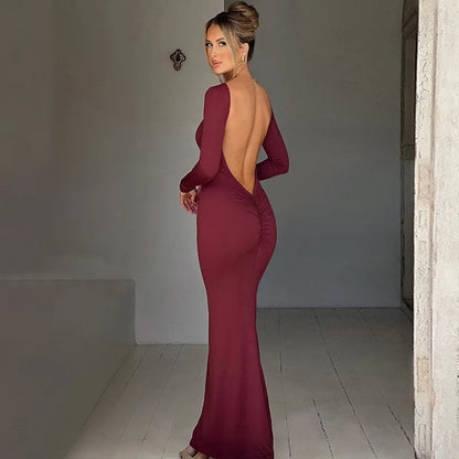 Backless Ruched Maxi Dress
